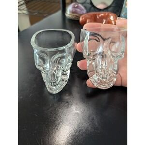 Skull Shot Glasses‎ Set of 2 Clear Glass Spooky Halloween Barware